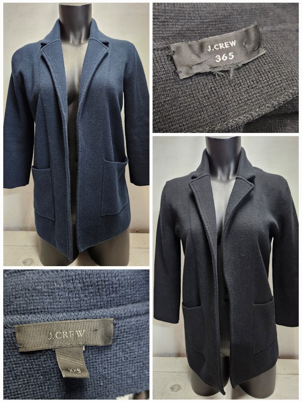 2 Womens J. CREW XXS Knit Blazer Cardigan Jackets blue/black Preppy Heritage